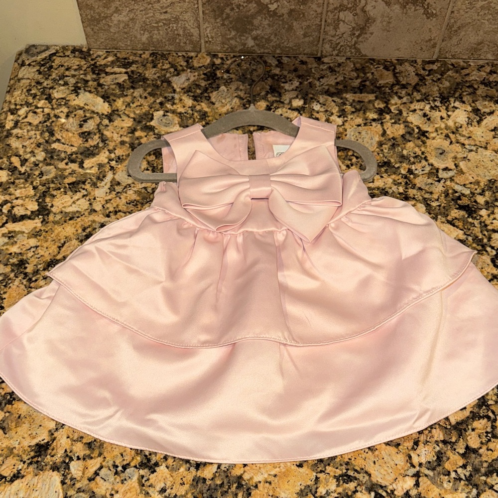 Rare editions Pink Satin Baby Dress with Bow
